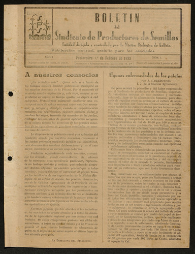 Boletín del Sindicato de Productores de Semillas. Año 1933, Núm. 1