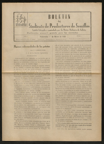 Boletín del Sindicato de Productores de Semillas. Año 1933, Núm. 2