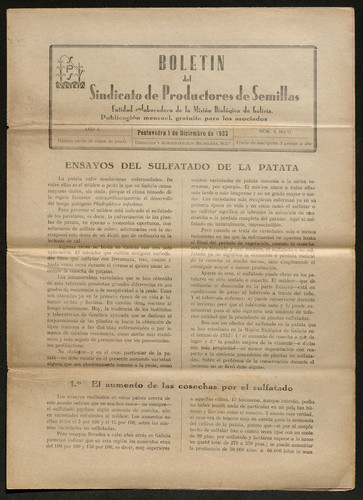 Boletín del Sindicato de Productores de Semillas. Año 1933, Núm. 9-10-11