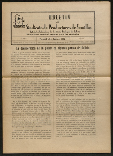 Boletín del Sindicato de Productores de Semillas. Año 1934, Núm. 12