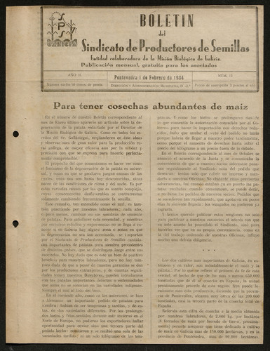 Boletín del Sindicato de Productores de Semillas. Año 1934, Núm. 13