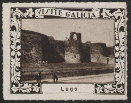 Lugo : [Viñeta con imagen de la muralla romana alrededor de la ciudad de Lugo]