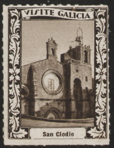 San Clodio : [Viñeta con imagen de la fachada del Monasterio de Santa María de San Clodio en Leiro]