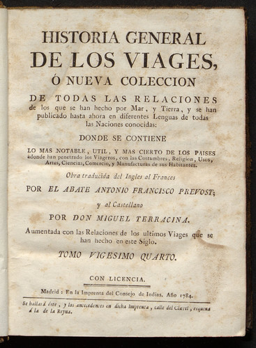 Historia general de los viages ó nueva coleccion de todas las relaciones de los que se han hecho por mar, y tierra,y se han publicado hasta aora en diferentes lenguas ... / Vol. 24