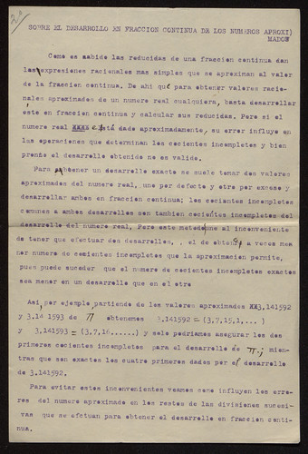 Sobre el desarrollo en fracción continua de los números aproximados.